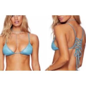 Beach Bunny Quinn Racerback Triangle Bikini Top XXL Blue Swimwear NWT‎